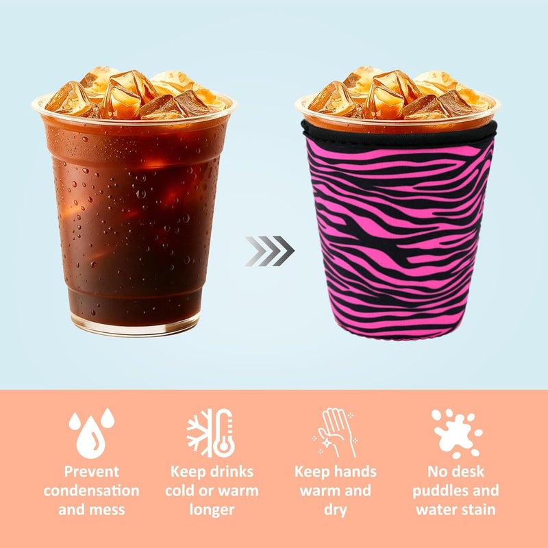 4 Pack Iced Coffee Sleeve,reusable Neoprene Cup Sleeves Suitable For Beverage Sleeves For Hot And Cold Coffee Or Ice Drink Coffee cup sleeve for Starbucks coffee cup (animal patterns 16-20 OZ) - Image 4