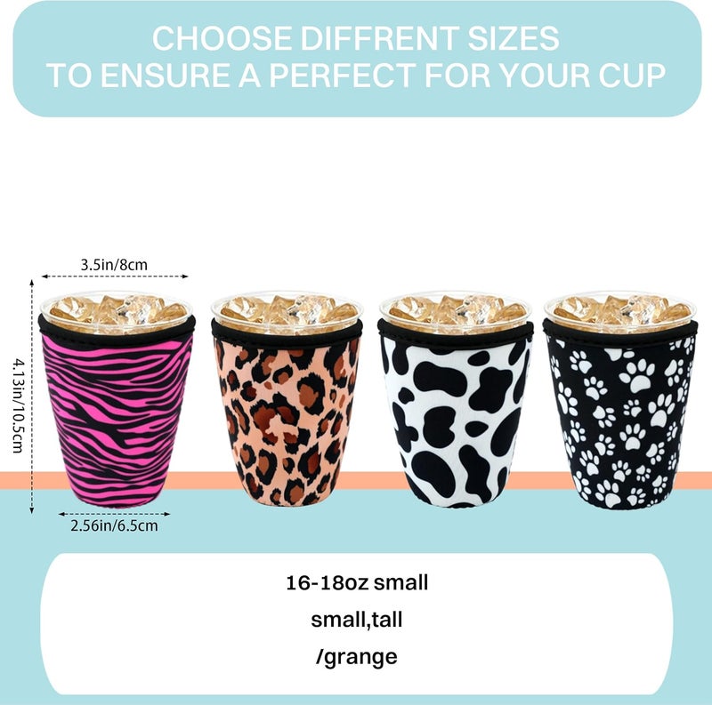 4 Pack Iced Coffee Sleeve,reusable Neoprene Cup Sleeves Suitable For Beverage Sleeves For Hot And Cold Coffee Or Ice Drink Coffee cup sleeve for Starbucks coffee cup (animal patterns 16-20 OZ) - Image 2