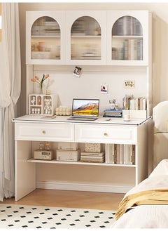 Modern Multifunctional Computer Table Home Office Writing Workstation with Drawers Glass Door & Storage Shelves 120 CM
