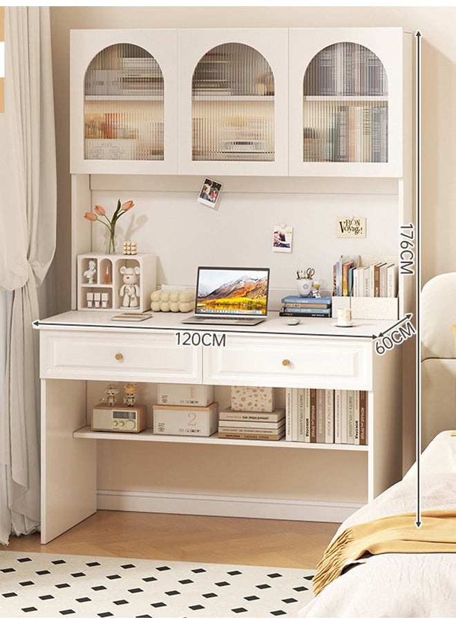 keke - Modern Multifunctional Computer Table Home Office Writing Workstation with Drawers Glass Door & Storage Shelves 120 CM - Image 1