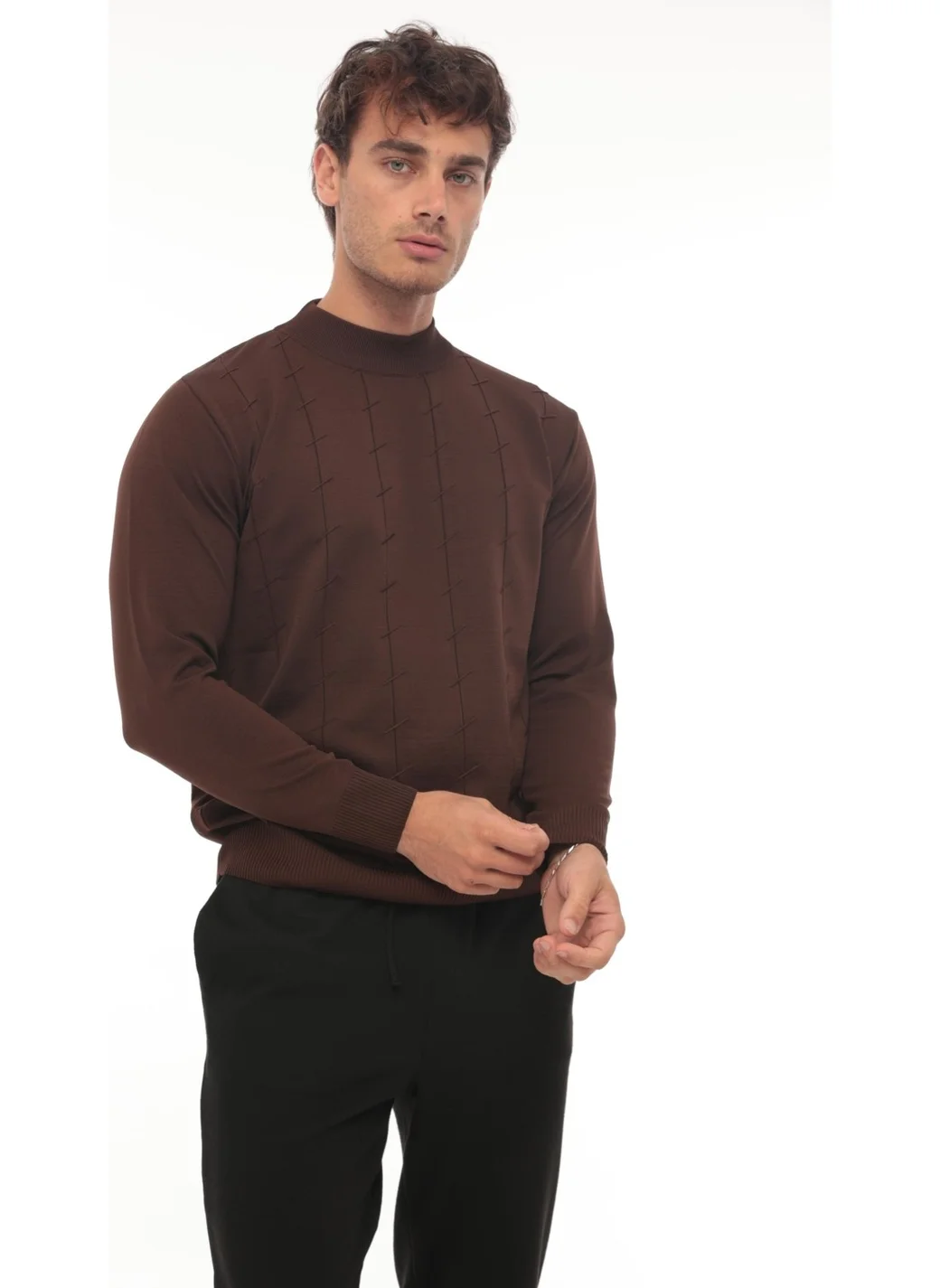 Miron Brown Turtleneck Knit Sweater - 2443