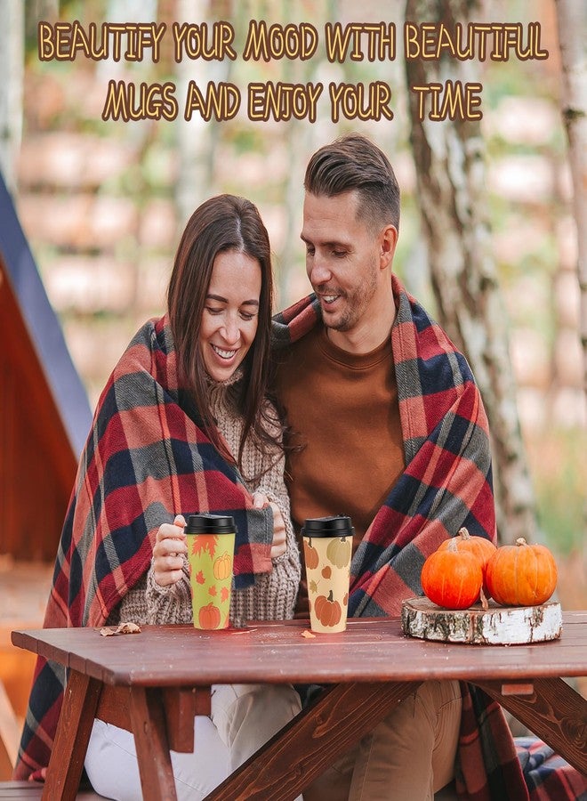 Zopeal 100 Pieces Disposable Coffee Cups with Lids 12 oz Paper Hot Cup 4 Fall Design Patterns Cute Cups for Hot Tea Beverage Water Juice Dinner Dinner Wedding Event Decorations Thanksgiving Party - Image 4