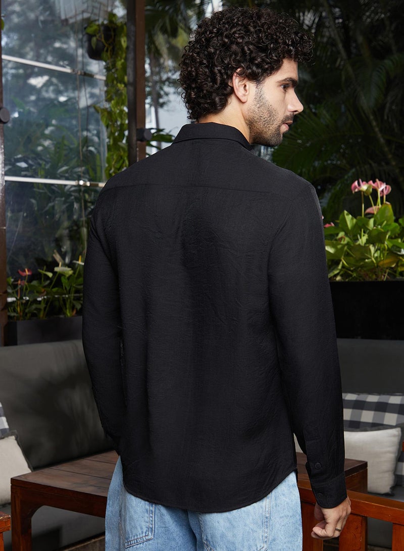 Campus Sutra Men's Onyx Black Breezy Wrinked Shirt  - Image 5