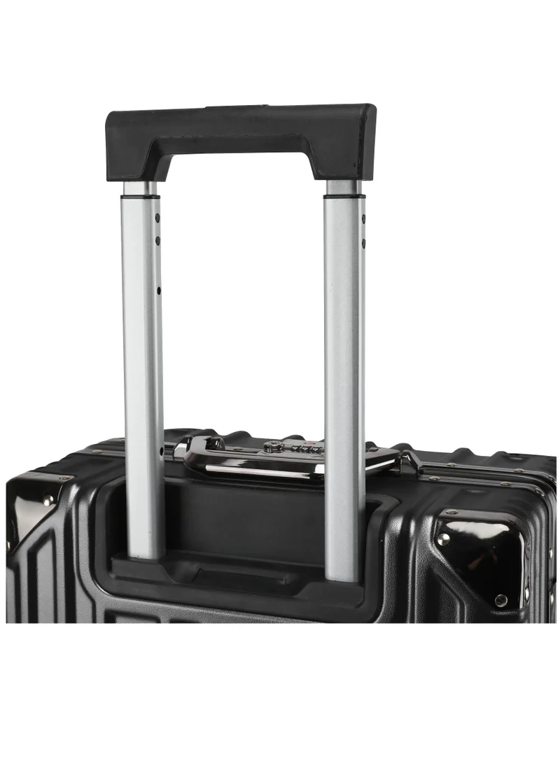 CABINPRO Lightweight Aluminum Frame Fashion Luggage Trolley Polycarbonate Hard Case Medium Checked Luggage Suitcase with 4 Quite 360 Degree Double Spinner Wheels CP001 Black