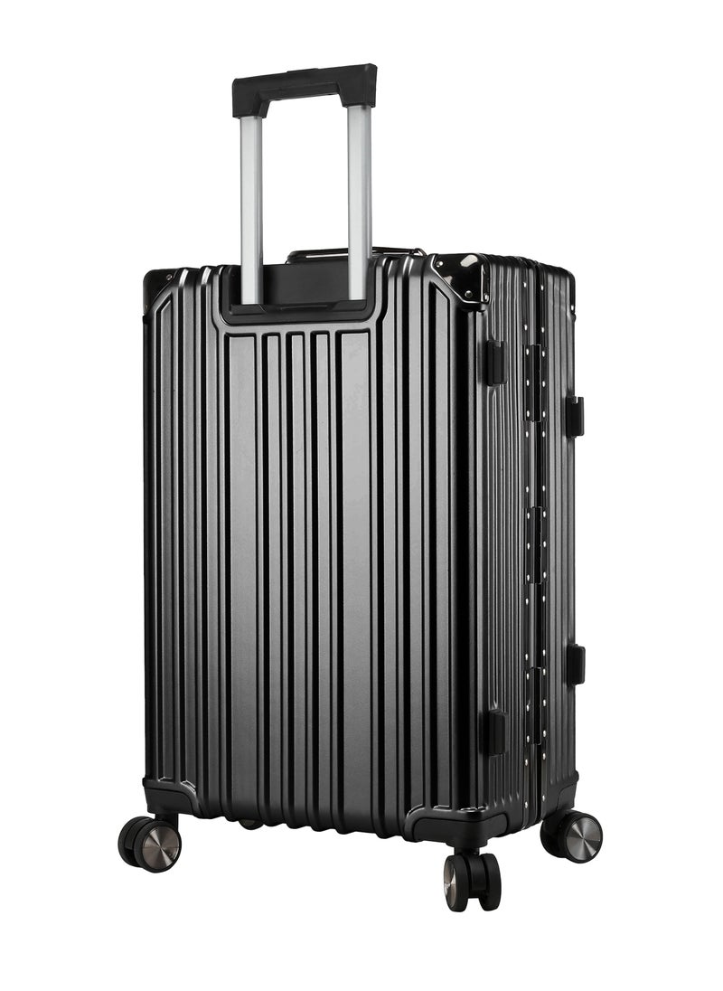 CABINPRO Lightweight Aluminum Frame Fashion Luggage Trolley Polycarbonate Hard Case Medium Checked Luggage Suitcase with 4 Quite 360 Degree Double Spinner Wheels CP001 Black  - Image 2
