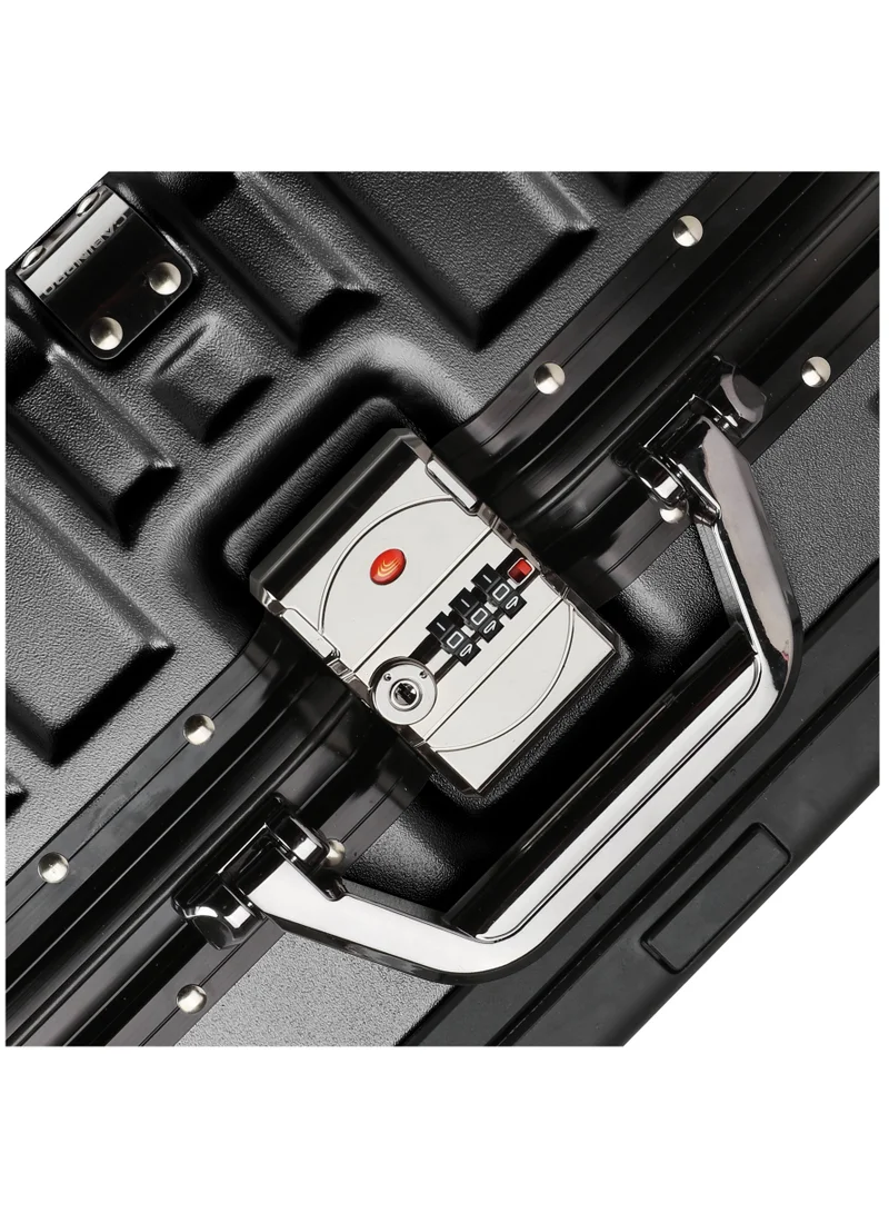 CABINPRO Lightweight Aluminum Frame Fashion Luggage Trolley Polycarbonate Hard Case Medium Checked Luggage Suitcase with 4 Quite 360 Degree Double Spinner Wheels CP001 Black