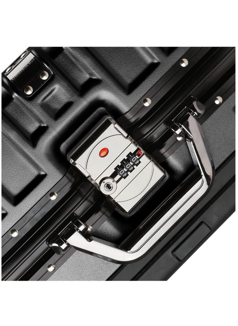 CABINPRO Lightweight Aluminum Frame Fashion Luggage Trolley Polycarbonate Hard Case Medium Checked Luggage Suitcase with 4 Quite 360 Degree Double Spinner Wheels CP001 Black  - Image 5