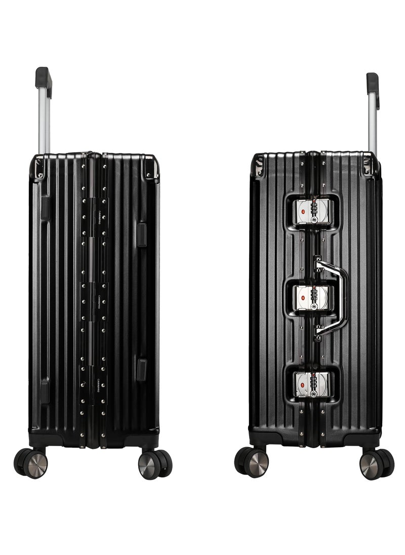 CABINPRO Lightweight Aluminum Frame Fashion Luggage Trolley Polycarbonate Hard Case Medium Checked Luggage Suitcase with 4 Quite 360 Degree Double Spinner Wheels CP001 Black  - Image 3