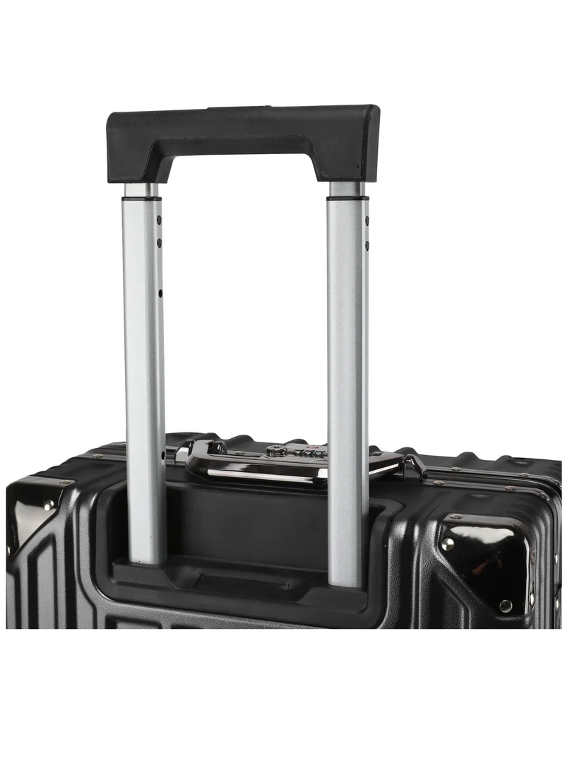 Cabinpro Black Lightweight Aluminum Frame Fashion Luggage Trolley Polycarbonate Hard Case Medium Checked Luggage Suitcase with 4 Quite 360 Degree Double Spinner Wheels CP001 Black  | Best Price UAE