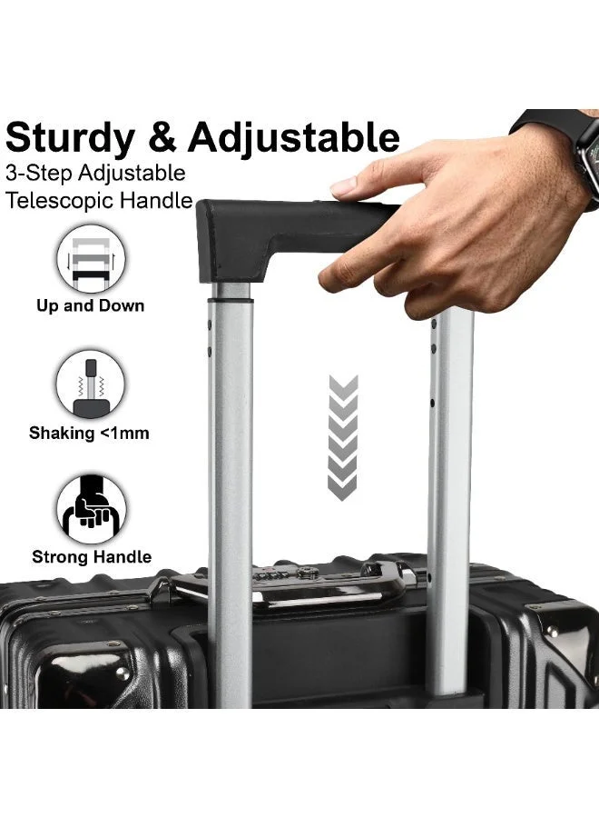 Cabinpro Black Lightweight Aluminum Frame Fashion Luggage Trolley Polycarbonate Hard Case Medium Checked Luggage Suitcase with 4 Quite 360 Degree Double Spinner Wheels CP001 Black  | Best Price UAE