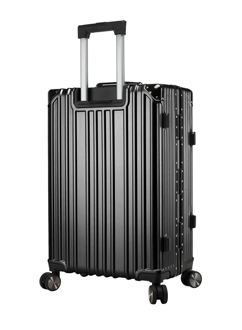 Cabinpro Black Lightweight Aluminum Frame Fashion Luggage Trolley Polycarbonate Hard Case Medium Checked Luggage Suitcase with 4 Quite 360 Degree Double Spinner Wheels CP001 Black  | Best Price UAE