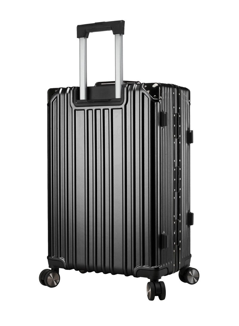 CABINPRO Lightweight Aluminum Frame Fashion Luggage Trolley Polycarbonate Hard Case Medium Checked Luggage Suitcase with 4 Quite 360 Degree Double Spinner Wheels CP001 Black - Image 4