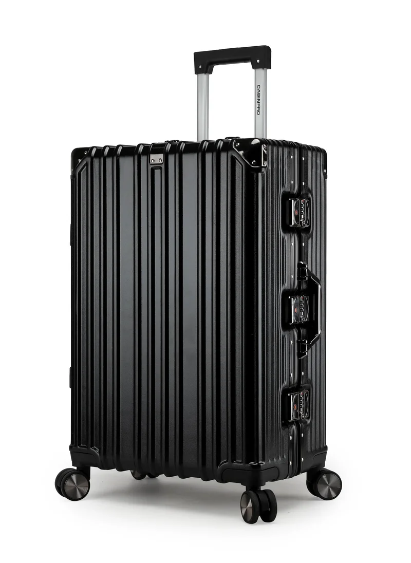 كابينبرو Lightweight Aluminum Frame Fashion Luggage Trolley Polycarbonate Hard Case Medium Checked Luggage Suitcase with 4 Quite 360 Degree Double Spinner Wheels CP001 Black