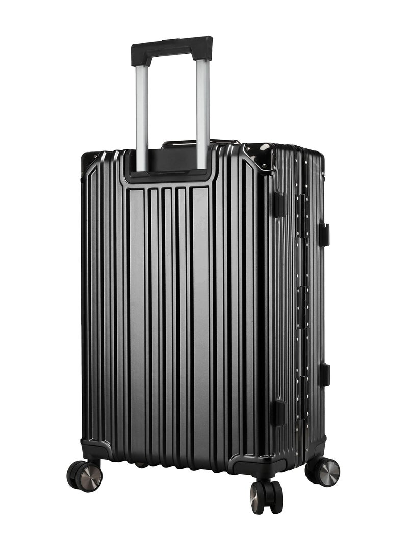 CABINPRO - Lightweight Aluminum Frame Fashion Luggage Trolley Polycarbonate Hard Case Medium Checked Luggage Suitcase with 4 Quite 360 Degree Double Spinner Wheels CP001 Black - Image 1