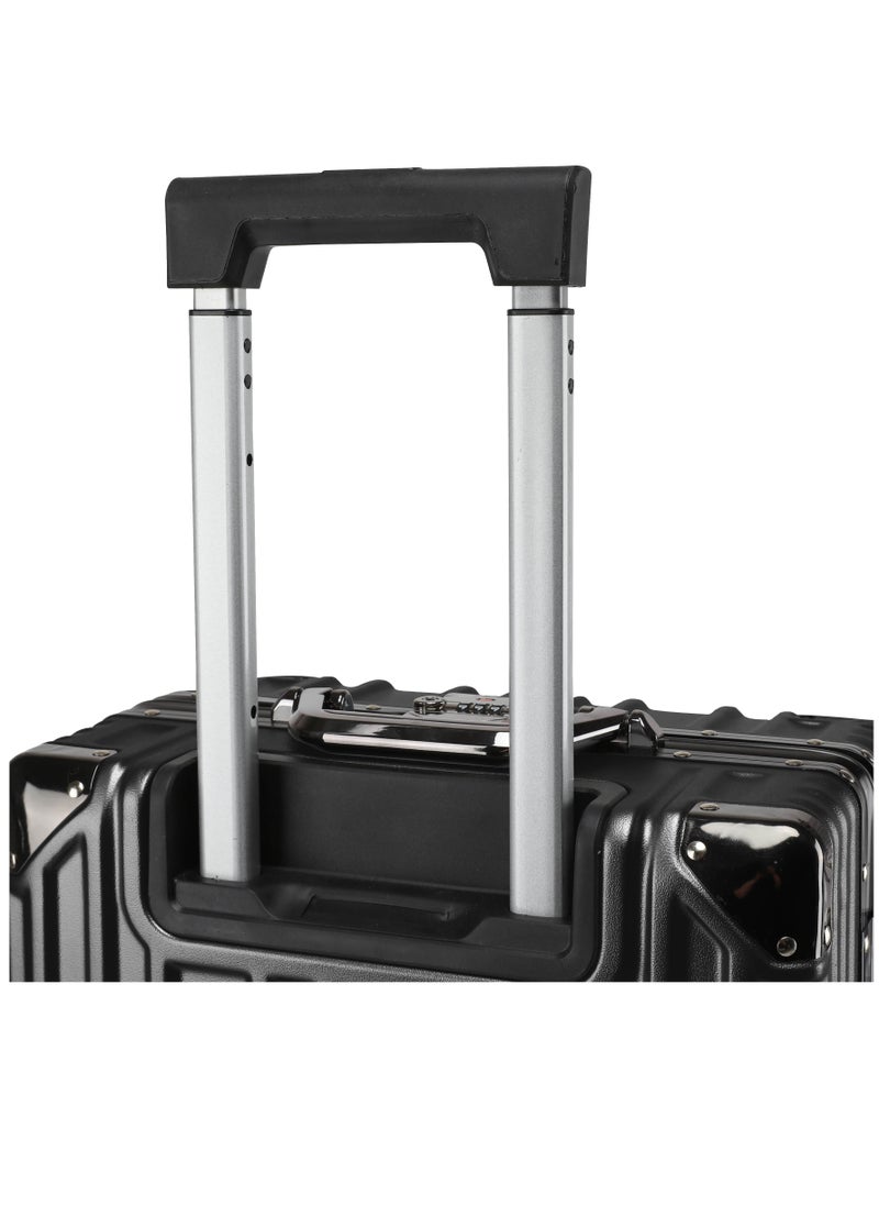 CABINPRO - Lightweight Aluminum Frame Fashion Luggage Trolley Polycarbonate Hard Case Medium Checked Luggage Suitcase with 4 Quite 360 Degree Double Spinner Wheels CP001 Black - Image 1