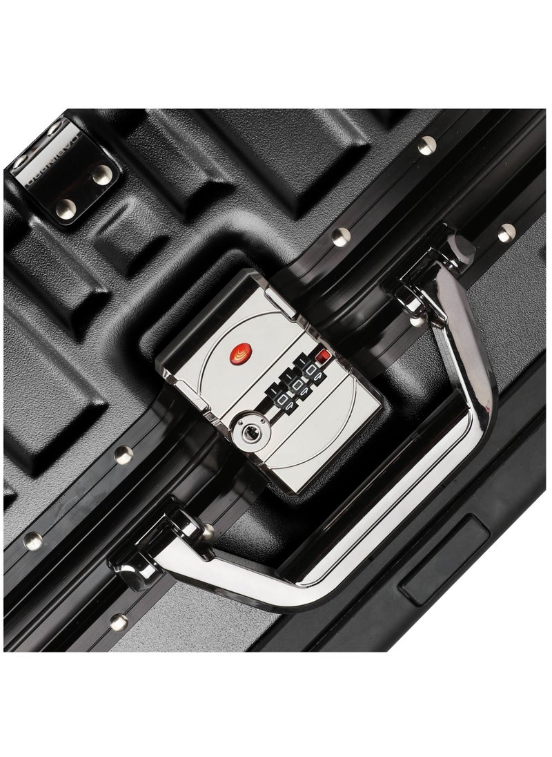 CABINPRO - Lightweight Aluminum Frame Fashion Luggage Trolley Polycarbonate Hard Case Medium Checked Luggage Suitcase with 4 Quite 360 Degree Double Spinner Wheels CP001 Black - Image 1