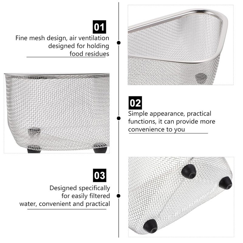 DIKSUL Stainless Steel Triangular Sink Strainers Basket Sink Corner Drain Multifunctional Kitchen Side Sink Food Catcher Strainer for Kitchen Waste Filter Sink Strainer Sponge Soap Holder - Image 3