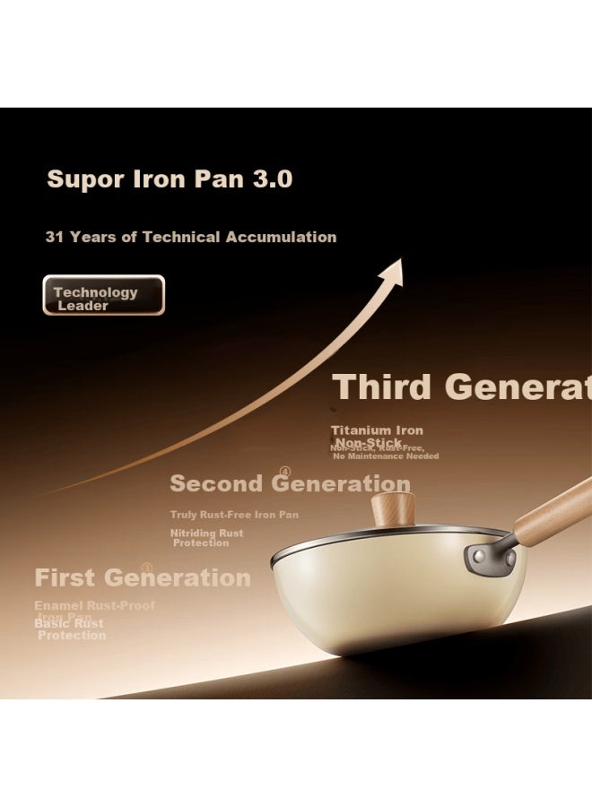 Supor Titanium Iron Non-stick Mini Frying Pan 24cm No Coating Stir-fry Pan Compatible With Induction Cooker - Image 3