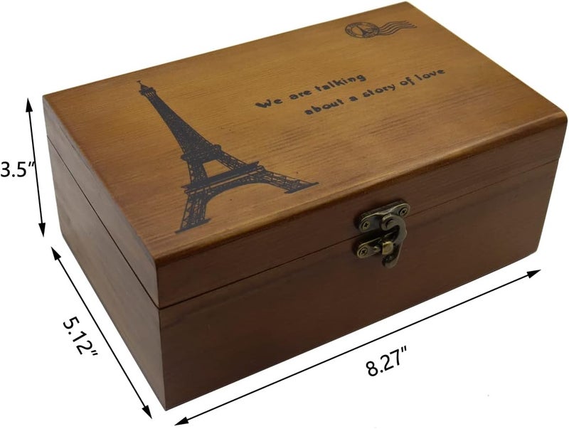 Flytreal Sewing Kit Box Basket, Wooden Hand Home Sewing Repair Tool Kit, Beginner Universal Sew Kit Accessories for Women, Men, Adults, Girls, Kids (Retro Eiffel Tower) - Image 2