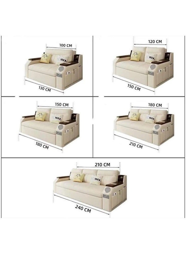 Modern Extendable 2 in 1 Sofa Bed with Side Pockets, Daybed with Bottom and Side Storage, USB Ports, Bluetooth, Speaker. Sofa Bed for Living Room Bedroom Small Spaces Home Furniture.