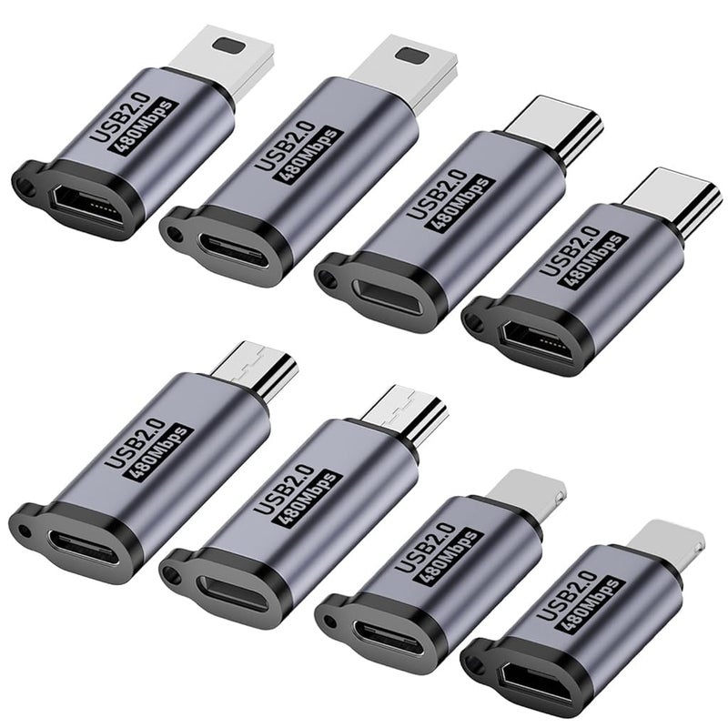 Verilux 8Pcs USB OTG Connector, C/Light-ning to Micro Adapter, Type C/Micro to Light-ning Converter, Micro/Light-ning to Type C Extender, C/Micro to Mini USB for with iPhone 16/15, Galaxy S25/S24/S23 - Image 1