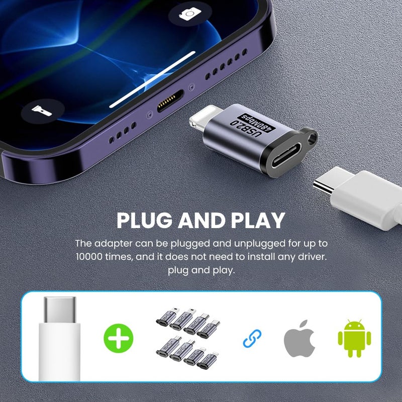Verilux 8Pcs USB OTG Connector, C/Light-ning to Micro Adapter, Type C/Micro to Light-ning Converter, Micro/Light-ning to Type C Extender, C/Micro to Mini USB for with iPhone 16/15, Galaxy S25/S24/S23 - Image 4