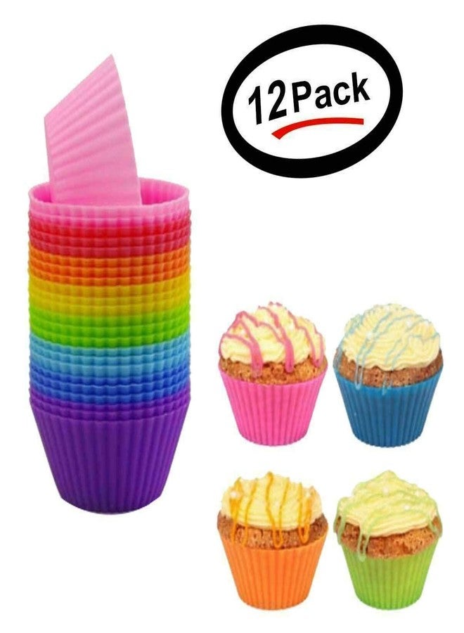 MoldBerry Silicone Cupcake Moulds - Set of 12 Round Muffin, Jelly & Cake Molds, Non-Stick, Reusable Baking Cups, Multicolor - Microwave & Oven Safe - Image 2