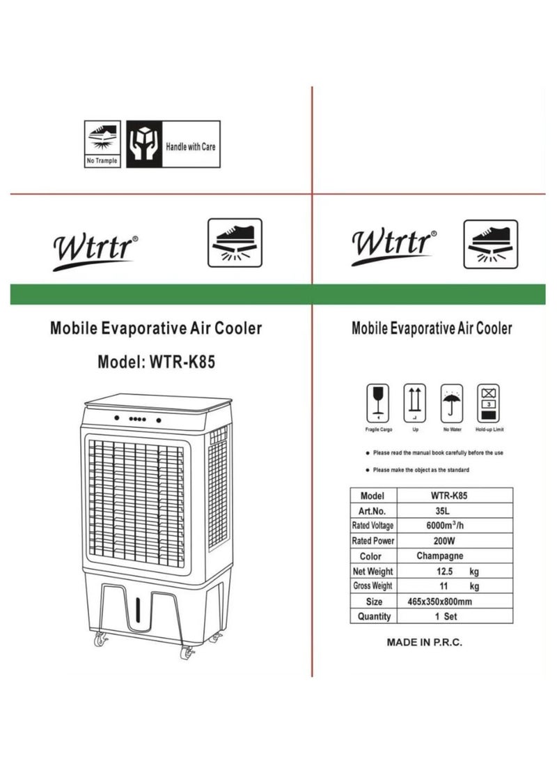 35L WTR-K85 Evaporative Home Air Conditioning Fan Refrigeration Single Commercial Home Mobile Air Conditioner