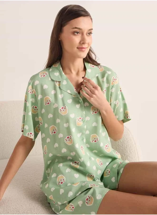 فاف Printed Shirt and Shorts Set