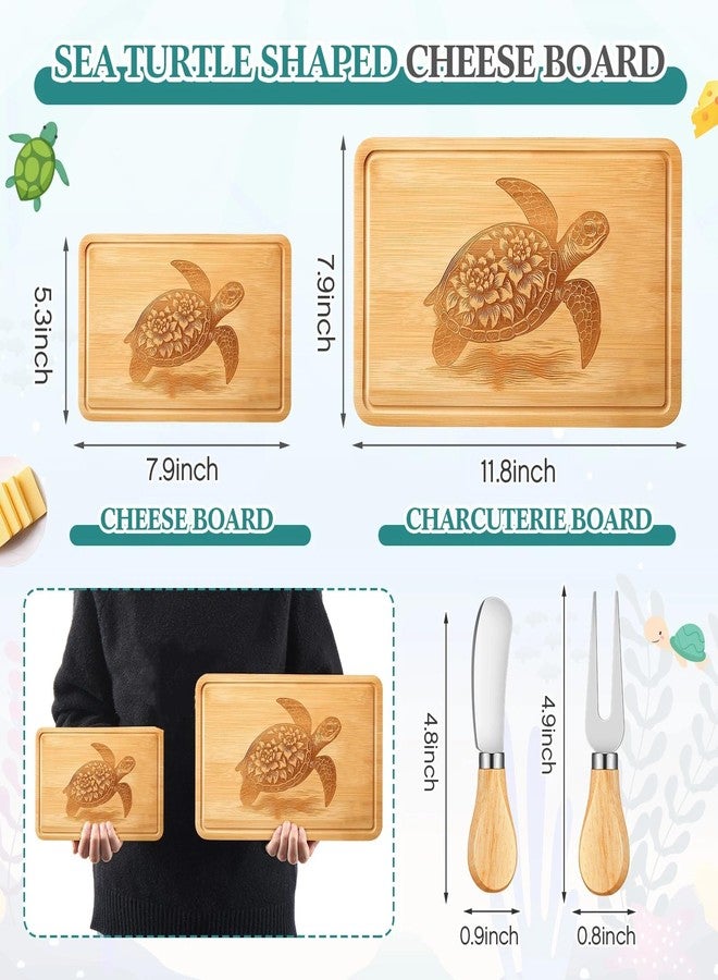 Ziliny Sea Turtle Shaped Cheese Board Set Small Charcuterie Cutting Board Wooden Platter with Knives Forks Funny Serving Trays Turtle Gift for women Christmas Party Kitchen Decoration - Image 2