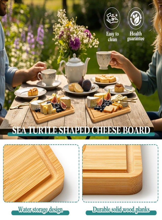 Ziliny Sea Turtle Shaped Cheese Board Set Small Charcuterie Cutting Board Wooden Platter with Knives Forks Funny Serving Trays Turtle Gift for women Christmas Party Kitchen Decoration - Image 3