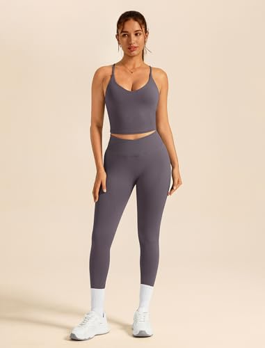 ABOCIW Workout Sets for Women 2 Piece Seamless V Neck Strappy Tank Top with Bra Crossover Waist Scrunch Butt Lifting Leggings Gym Sets Yoga Pilates Outfits Work Out Clothes Dove Small - Image 3