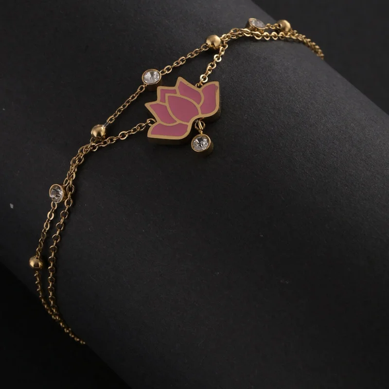 بالموناس PALMONAS 18k Gold Tone Plated Water Lily Anklet
 for Women