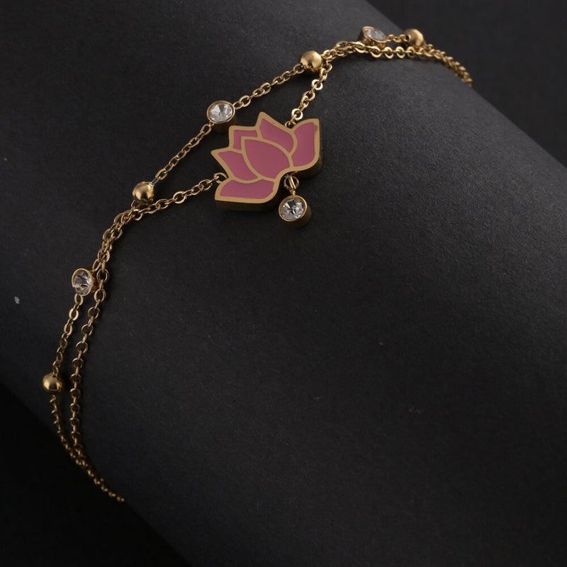 PALMONAS 18k Gold Tone Plated Water Lily Anklet
 for Women - Image 2