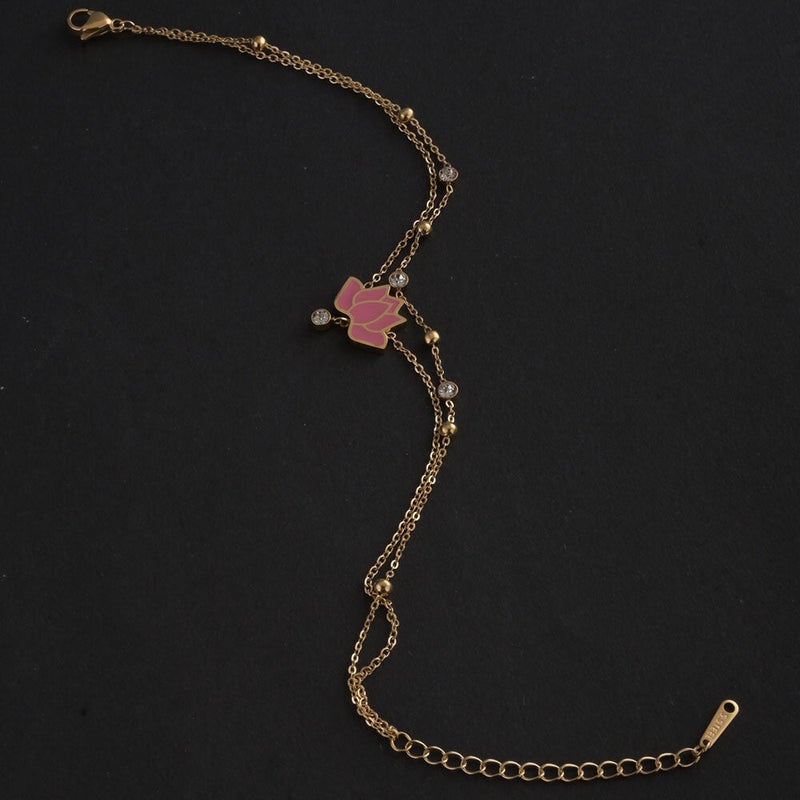 PALMONAS 18k Gold Tone Plated Water Lily Anklet
 for Women - Image 3