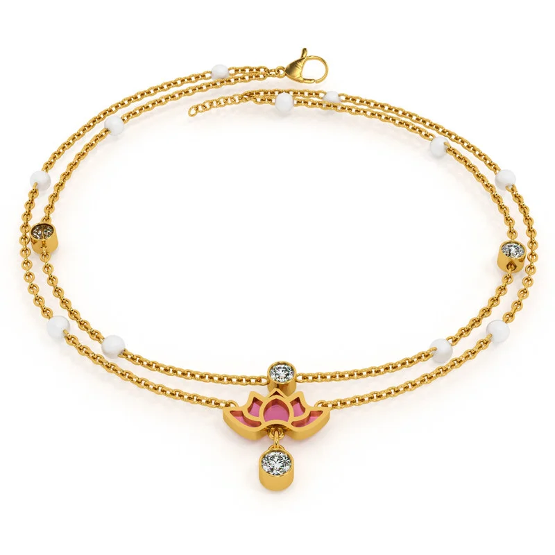 بالموناس PALMONAS 18k Gold Tone Plated Water Lily Anklet
 for Women