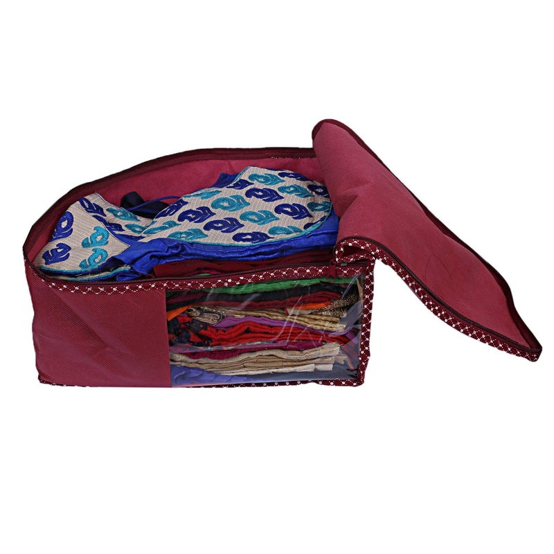 Kuber Industries Kuber Industries NonWoven Blouse Cover BagCloth OrganizerClothes Bags For Storage ClothesPack Of 3 Maroon - Image 4