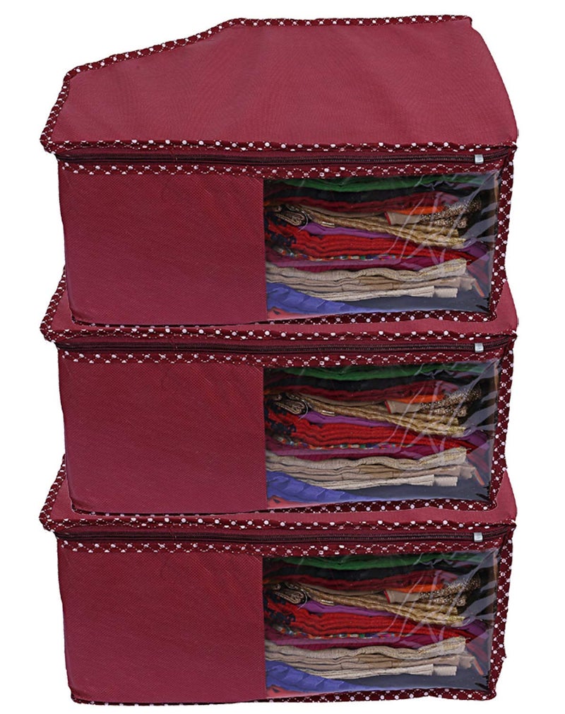 Kuber Industries Kuber Industries NonWoven Blouse Cover BagCloth OrganizerClothes Bags For Storage ClothesPack Of 3 Maroon - Image 1
