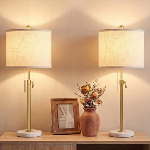 Qingmiao Gold Table Lamps Set of 2, 22" to 30" Adjustable Nightstand Lamps for Bedroom, Dimmable End Table Lamps for Living Room Console Entry Farmhouse Home Decor, New House Warming Gifts - Image 1