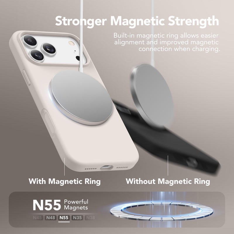 GONEZ Magnetic for iPhone 17 Pro Max Case, Compatible with MagSafe, [Screen Protector + Camera Lens Protector], Liquid Silicone Anti-Scratch Shockproof Protective Phone Case 6.9 inch, Stone - Image 3