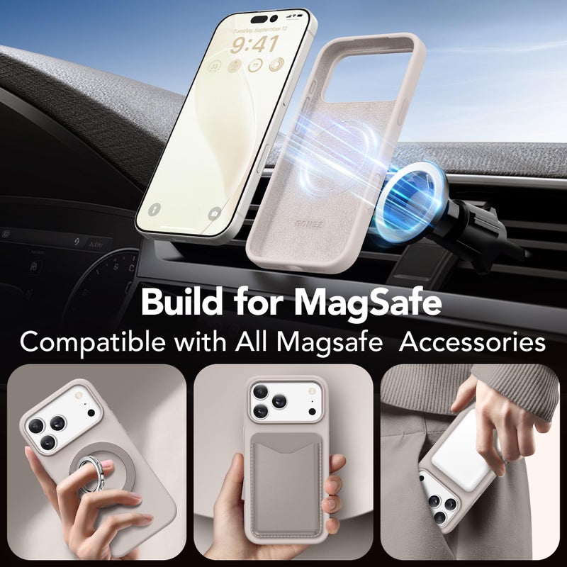 GONEZ Magnetic for iPhone 17 Pro Max Case, Compatible with MagSafe, [Screen Protector + Camera Lens Protector], Liquid Silicone Anti-Scratch Shockproof Protective Phone Case 6.9 inch, Stone - Image 4