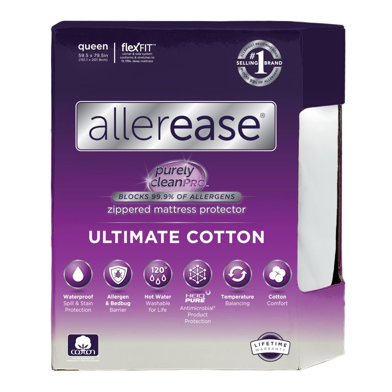 Aller-Ease AllerEase Ultimate Allergy Protection and Comfort Zippered Mattress Protector, Queen - Image 1