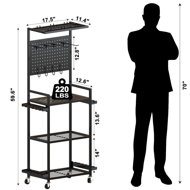 SEEAHEAD Fishing Rod Holders for Garage, Fishing Rod Storage Rack with Hooks & Wheels, Fishing Pole Holder Organizer, Tackle Box & Reel Storage Black - Image 4