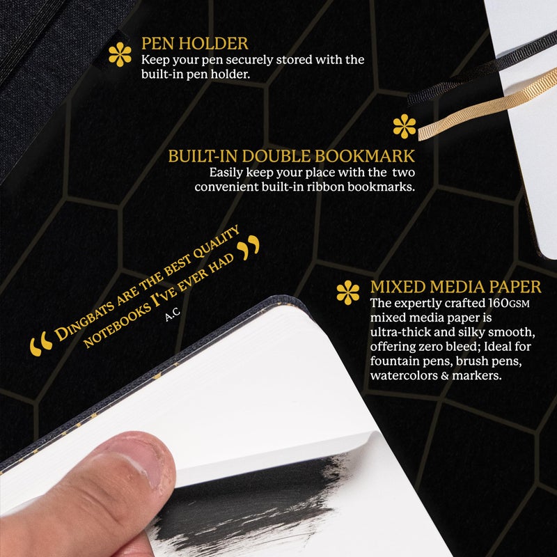 Dingbats* Notebooks Dingbats* Pro Dotted Large B5 Notebook - Black Textile Cover, Thread-Bound Writing Journal - for Work, Travel - Pocket, Elastic Closure, Bookmark - Image 3