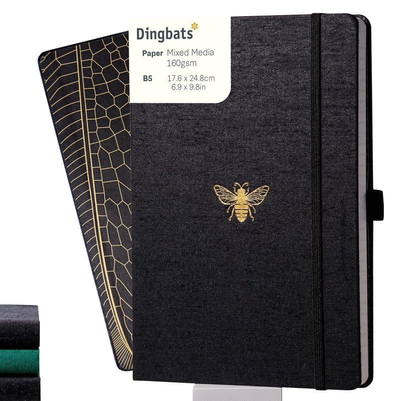 Dingbats* Notebooks Dingbats* Pro Dotted Large B5 Notebook - Black Textile Cover, Thread-Bound Writing Journal - for Work, Travel - Pocket, Elastic Closure, Bookmark - Image 1