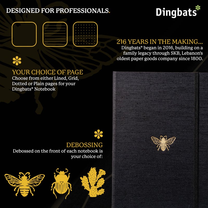 Dingbats* Notebooks Dingbats* Pro Dotted Large B5 Notebook - Black Textile Cover, Thread-Bound Writing Journal - for Work, Travel - Pocket, Elastic Closure, Bookmark - Image 2