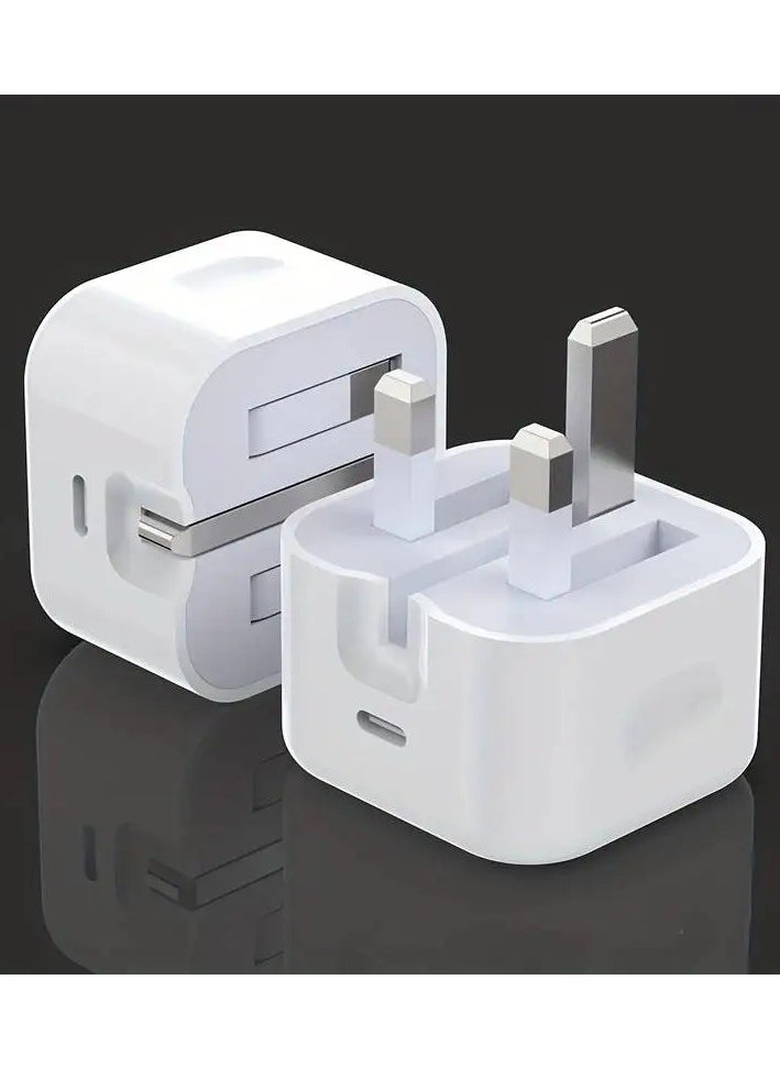 كومبي محول طاقة USB-C 3-Pin بقوة 35 وات مع كابل Type-C إلى Type-C بطول 1 متر باللون الأبيض، متوافق مع iPhone 15/15 Plus/15 Pro/15 Pro Max/16/16 Plus/16 Pro/16 Pro Max/iPad Pro/Air/Mini/10th  - Image 4