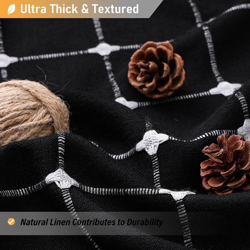 BTTN Boho Farmhouse Shower Curtain, Linen Heavy Duty Fabric Shower Curtain Set with Tassel, Water Repellent, Bohemian Vintage Country Polyester Shower Curtains for Bathroom, Black and White, 72x72 - Image 3