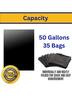 AlsayedP 50 Gallons 35 Trash Bags Black Heavy Duty Plastic Garbage Bags for Contractor, Industrial, Home, Kitchen, Commercial, Yard, Lawn, Leaf (50 Gallons, 35 Bags)  - Image 2