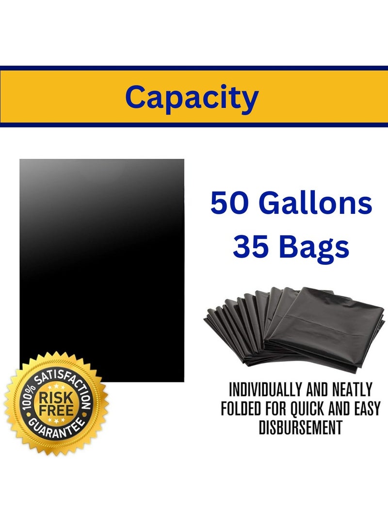 AlsayedP 50 Gallons 35 Trash Bags Black Heavy Duty Plastic Garbage Bags for Contractor, Industrial, Home, Kitchen, Commercial, Yard, Lawn, Leaf (50 Gallons, 35 Bags)  - Image 2